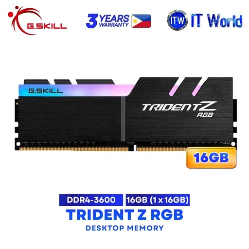 [F4-3600C18S-16GTZR] G.Skill Trident Z RGB 16GB (1x16GB) DDR4-3600Mhz CL18 Single Kit Desktop Memory F4-3600C18S-16GTZR