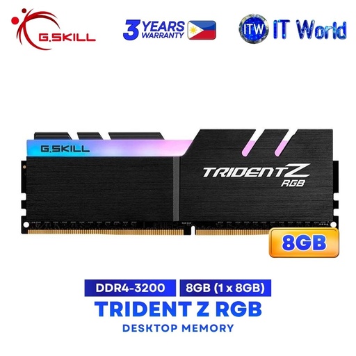 [F4-3200C16S-8GTZR] G.Skill Trident Z RGB 8GB (1x8GB) DDR4-3200Mhz CL16 Single Kit Desktop Memory F4-3200C16S-8GTZR