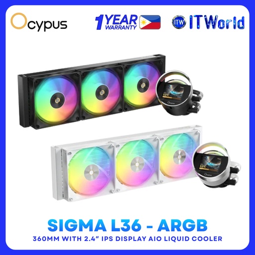 Ocypus Sigma L36 ARGB AIO Liquid Cooler – 360mm IPS Display - Black | White