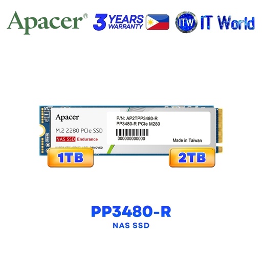 Apacer PP3480-R M.2 PCIe SSD 1TB/2TB Gen3 x4 2450/2000MB/s PP3480-R itw