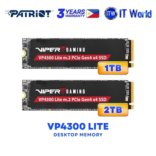 Patriot VP4300 Lite Gaming SSD 2TB PCIe Gen4 NVMe M.2 2280 7,400MB/s, itw (1TB)