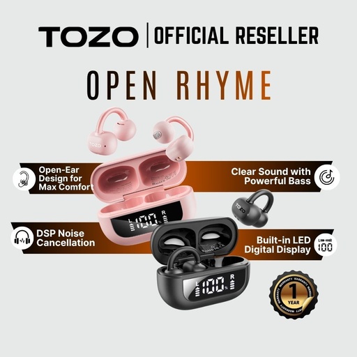 Tozo Open Rhyme Lightweight Comfort Open Over-Ear Clip Wireless Headphones - Black | Pink itw