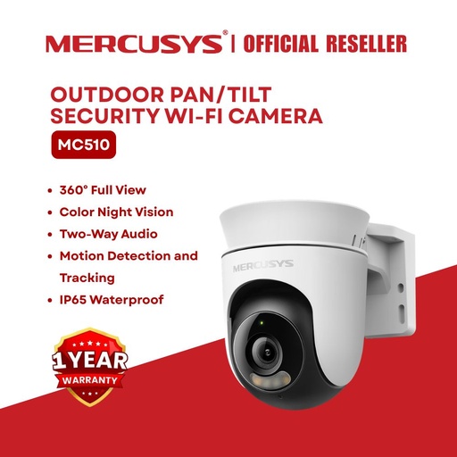[MC510] Mercusys MC510 Outdoor Pan/Tilt Color Night Vision Two-Way Audio Security Wi-Fi Camera 