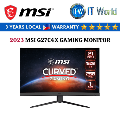 [MSI G27C4X] MSI G27C4X 27&quot; 1920x1080(FHD), 250Hz, VA, 1ms (MPRT), 1500R Curved Gaming Monitor (2023 Model)