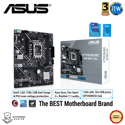[PRIME H610M-E D4] Asus Prime H610M-E D4 - Intel® H610 Chipset (LGA 1700) mATX Motherboard