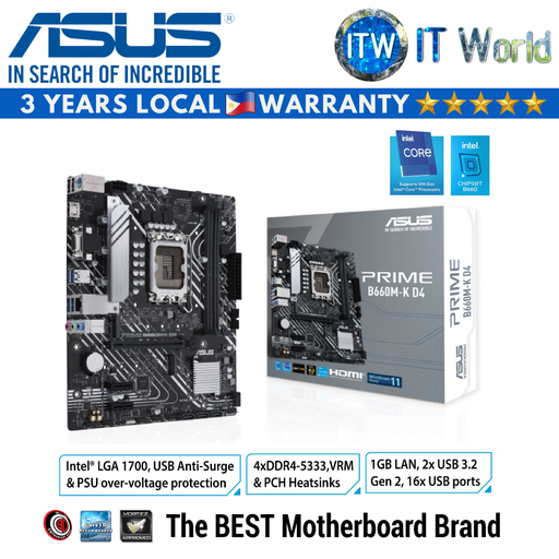 [ASUS PRIME B660M-K D4] Asus Prime B660M-K micro-ATX LGA1700 DDR4 Motherboard