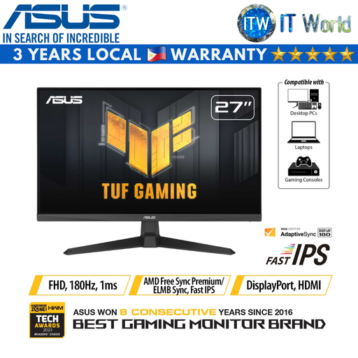 [VG279Q3A] ASUS TUF Gaming VG279Q3A / 27&quot; (1920 x 1080 FHD) / 180Hz / IPS / 1ms / Flicker-free Gaming Monitor (VG279Q3A)
