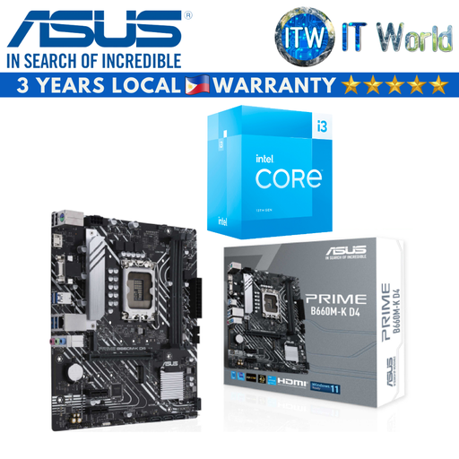 [ASUS PRIME B660M-K D4/BX8071513100] Intel Core i3-13100 Desktop Processor with ASUS Prime B660M-K D4 Motherboard Bundle