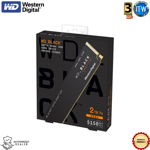 [WDS200T3X0E] Western Digital SN770 WD Black 2TB - NVMe Gen4 PCIe, M.2 2280, Internal Gaming SSD (WDS200T3X0E)