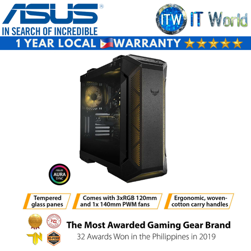 [Asus TUF Gaming GT501 CASE BLACK/GREY] ASUS TUF Gaming GT501 Black/Grey Mid-Tower Tempered Glass PC Case (Black)
