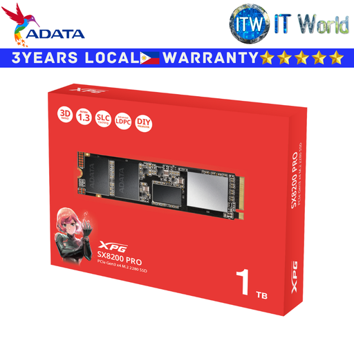 [ASX8200PNP-1TT-C] Adata 1TB SSD M.2 2280 M2 M 2 PCIe Gen3x4 XPG SX8200 Internal (ASX8200PNP-1TT-C) (Black, 1TB)