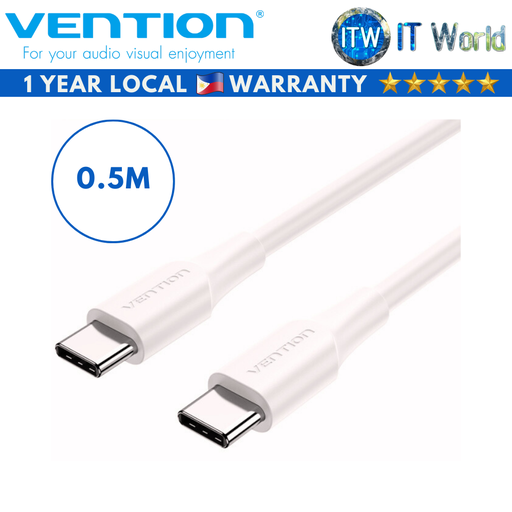 [TAXWD] Vention USB 2.0 Type-C Male to Male 3A White Cable (0.5M) (0.5M)