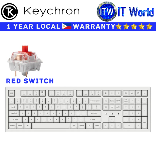 [K10P-P1] Keychron Wireless Mechanical Keyboard K10 Pro QMK/VIA White RGB Backlight Red Switch (K10P-P1) (Red Switch)