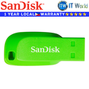 SanDisk 32GB Cruzer Blade USB 2.0 Flash Drive (Black, Blue, Green, Pink) (Green)