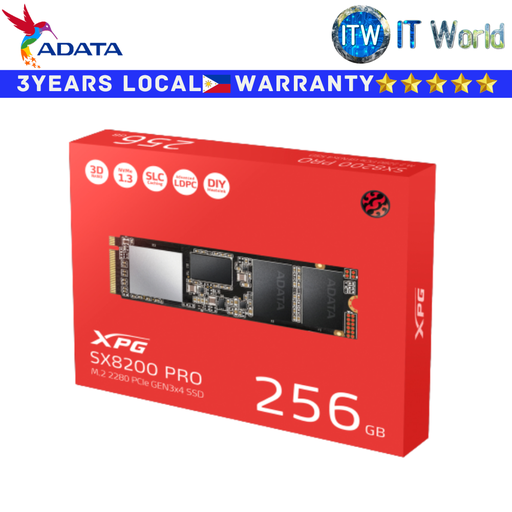 [AD-ASX8200PNP-256GT-C] Adata 256GB SSD M.2 2280 M2 M 2 PCIe Gen3x4 XPG SX8200 Internal (AD-ASX8200PNP-256GT-C) (Black, 256GB)