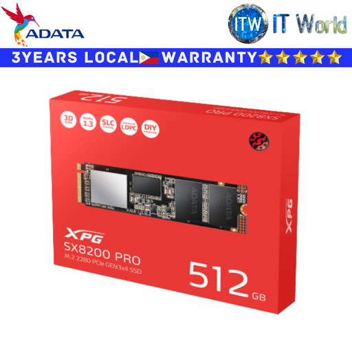 [ASX8200PNP-512GT-C] Adata 512GB SSD M.2 2280 M2 M 2 PCIe Gen3x4 XPG SX8200 Internal (ASX8200PNP-512GT-C) (Black, 512GB)