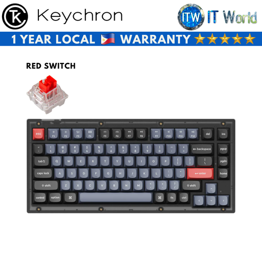 [V1A1 Frosted Black - Red Switch] Keychron V1 QMK Frosted Black Fully Assembled Mechanical Keyboard (Red Switch) (Red Switch)