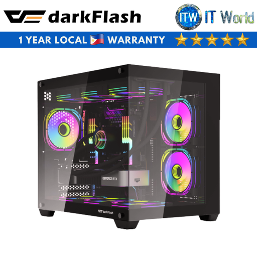 [C285MP CASE BLACK] Darkflash C285MP Exquisite mATX Tempered Glass Panoramic Side Transparent PC Case(Black/White) (Black, No Storage)