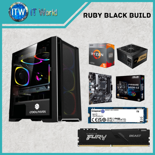 [Ruby Black Build] Desktop Computer Set - Ruby Black Build | 4600G | B450M-A II/CSM | NV2 1TB | Ruby
