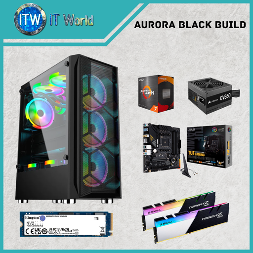 [Aurora Black Build] Desktop Computer Set - Aurora Black Build | 5700G | B550M-PLUS | NV2 1TB | Aurora