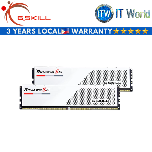 [F5-6000J3238F16GX2-RS5W] G.Skill Ripjaws S5 32GB (2x16GB) DDR5-6000 CL32 1.35V Desktop Memory (F5-6000J3238F16GX2-RS5W)