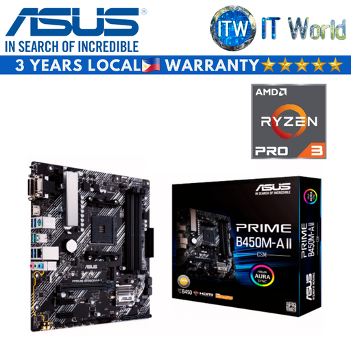 [PRIME B450M-A II/CSM/AMD RYZEN 3 PRO 4350G] AMD Ryzen 3 PRO 4350G Processor with Asus Prime B450M-A II/CSM micro-ATX AM4 DDR4 Motherboard