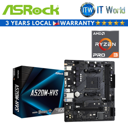 [Asrock A520M-HVS/M.2/AMD RYZEN 3 PRO 4350G] AMD Ryzen 3 PRO 4350G Processor with ASRock A520M-HVS micro-ATX AM4 DDR4 Motherboard Bundle