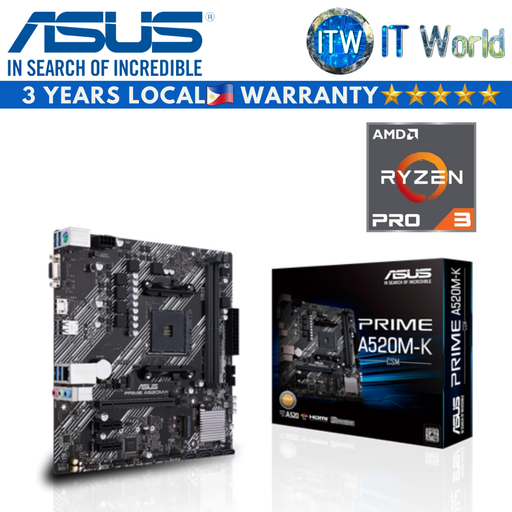 [A520M-K/CSM/AMD RYZEN 3 PRO 4350G] AMD Ryzen 3 PRO 4350G Processor with Asus Prime A520M-K/CSM microATX AM4 DDR4 Motherboard Bundle