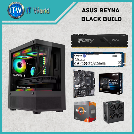 [Asus Reyna Black Build] Desktop Computer Set - Asus Reyna Black Build | 3200G | A520M-K/CSM | NV2 250GB | Reyna Black
