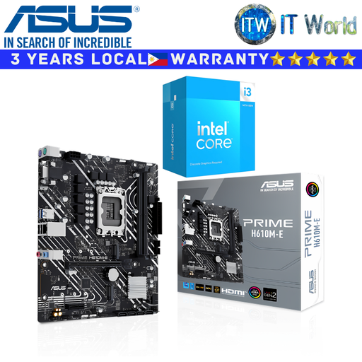 [i3-14100F/PRIME H610M-E D5] ASUS Bundle Motherboard Intel Core i3-14100F with Prime H610M-E mATX LGA1700 DDR5