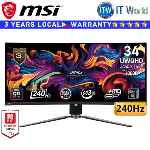 [MPG 341CQPX] MSI Curved Gaming Monitor MPG 341CQPX QD-OLED 34.18&quot; UWQHD / 240Hz / 0.03ms GTG / 1800R