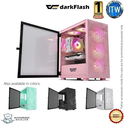 [darkFlash DLM21 White] Darkflash DLM21 MESH Micro ATX Computer Case with Tempered Glass Side Panel &amp; Mesh Front Panel (White)