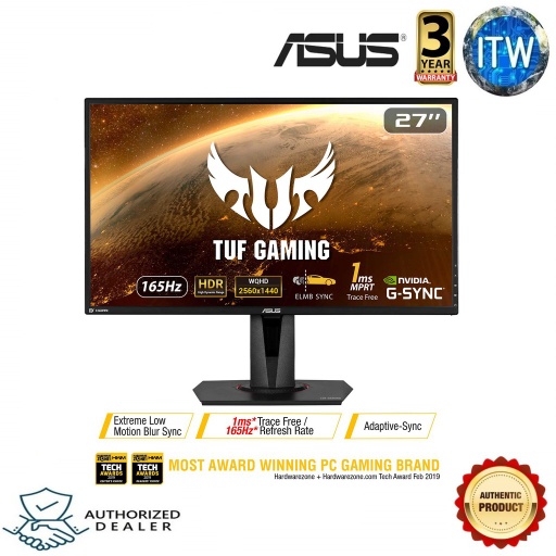 [TUF Gaming VG27AQ] ASUS TUF Gaming VG27AQ 27&quot; HDR Gaming Monitor WQHD (2560x1440), IPS, 165Hz (above 144Hz), Extreme Low Motion Blur Sync G-SYNC Compatible, Adaptive-Sync, 1ms (MPRT), HDR10 (Black)