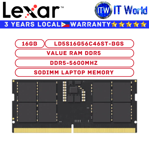 [LD5S16G56C46ST-BGS] Lexar DDR5 RAM 16GB (16GBx1) 5600Mhz Value RAM DDR5 SODIMM Laptop Memory (LD5S16G56C46ST-BGS)