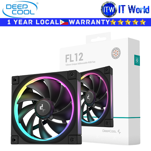 [R-FL12-BKAPN1-G] Deepcool Computer PC Fan FL12 120mm Addressable RGB Fluid Dynamic Bearing Fan Black (R-FL12-BKAPN1-G) (Black)