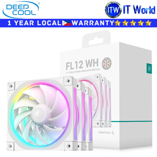 [R-FL12-WHAPN3-G] Deepcool Computer PC Fan FL12 3in1 120mm Addressable RGB Triple Fans White (R-FL12-WHAPN3-G) (White)