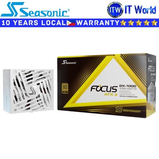 [SRP-FGX102-A5A32SF (White)] Seasonic PSU 1000W Power Supply Unit Focus GX-1000 ATX 3 80+ Gold Full Modular White (SRP-FGX102-A5A32SF) (White)
