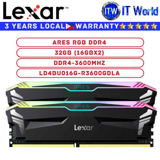 [LD4BU016G-R3600GDLA] Lexar DDR4 RAM 32GB (16GBx2) 3600Mhz ARES RGB UDIMM Desktop Memory (LD4BU016G-R3600GDLA)