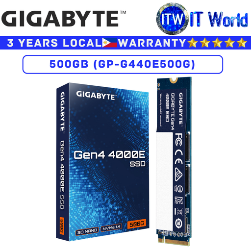 [GP-G440E500G] Gigabyte 500GB M2 NVMe SSD M.2 NVMe SSD Gen4 4000E PCIe 4.0x4 M.2 2280 Internal (GP-G440E500G) (500GB)