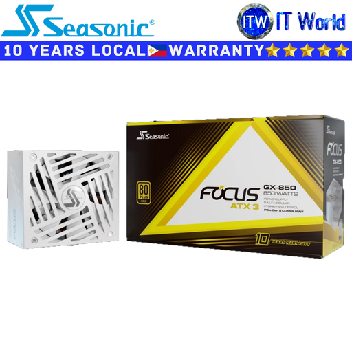 [SRP-FGX851-A5A32SF (White)] Seasonic PSU 850W Power Supply Unit Focus GX-850 ATX 3 80+ Gold Fully Modular (White) (White)