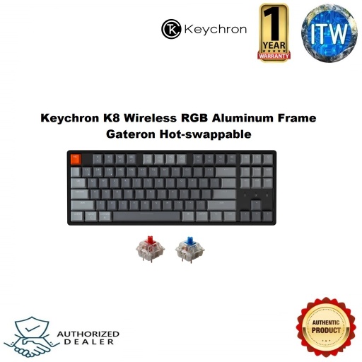 [KEYCHRON K8J1 HOTSWAP RGB ALUMINUM RED SWITCH] Keychron K8 Wireless RGB Aluminum Frame Gateron Hot-swappable Mechanical Keyboard (Red Switch (K8J1))