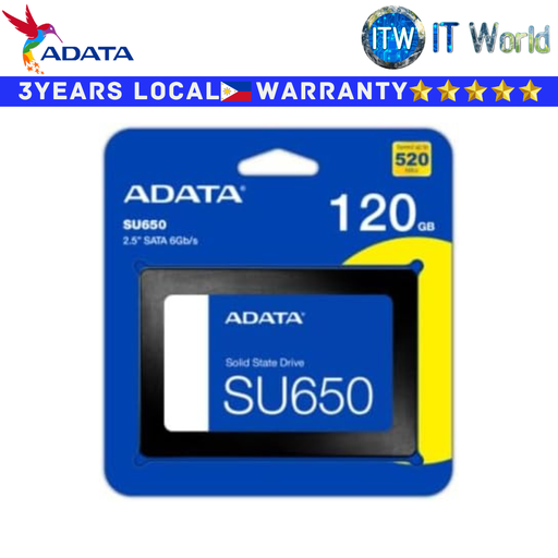 [ASU650SS-120GT-R] ADATA SU650 120GB 3D-NAND 2.5  SATA III High Speed Read up to 520MB/s Internal SSD (ASU650SS-120GT-R) (Black, 120GB)