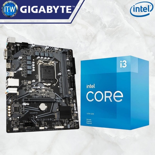 [i3-10105/GA-H510M-H] Intel Core i3-10105 3.7 GHz Quad-Core LGA 1200 Processor with ​Gigabyte H510M-H Ultra Durable Motherboard (GA-H510M-H) BUNDLE