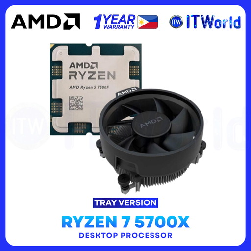 [R5 7500F TRAY MPK 1Y] AMD Ryzen 5 7500F - 6 Cores 12 Threads 5.0GHz Zen 4 AM5 Desktop Processor - Tray Type With Cooler Fan