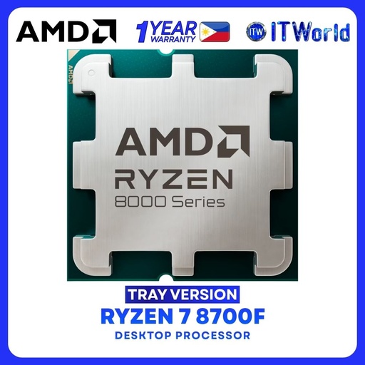 [R7 8700F TRAY 1Y] AMD Ryzen 7 8700F 8Cores 16Threads Desktop Processor without Cooler Included - Tray Type