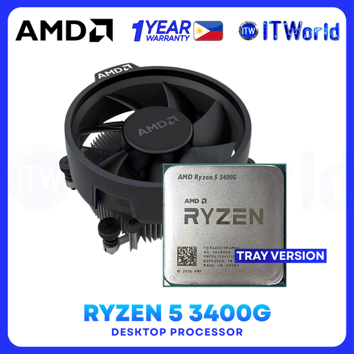 [AMD Ryzen 5 3400G Tray Type (1Y)] AMD Ryzen 5 3400G CPU - 4-Core 8-Thread Up to 4.2GHz with Radeon RX Vega 11 Desktop Processor - Tray Type With Cooling Fan