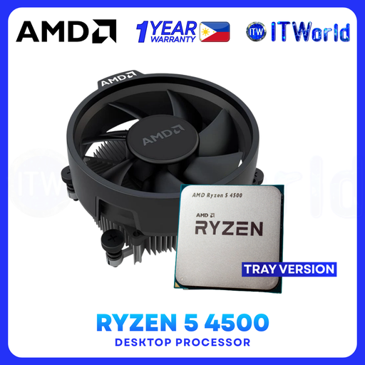 [AMD Ryzen 5 4500 Tray Type (1Y)] AMD Ryzen 5 4500 CPU - 6 Cores 12 Threads AM4 3.6GHz Zen 2 Desktop Processor - Tray Type With Cooling Fan