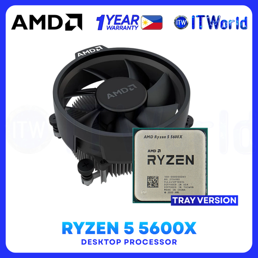 [AMD RYZEN 5 5600X TRAY TYPE (1Y)] AMD Ryzen 5 5600X CPU - 6 Cores 12 Threads Up to 4.6GHz Desktop Processor - Tray Type With Cooler Fan