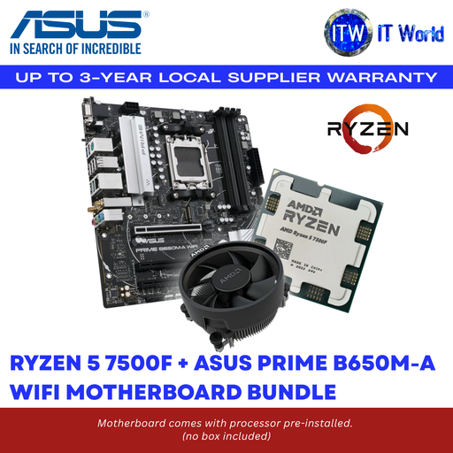 [RYZEN 5 7500F/B650M-A WiFi] AMD Ryzen 5 7500F (Tray type) Processor + ASUS PRIME B650M-A WiFi Motherboard Bundle | itw
