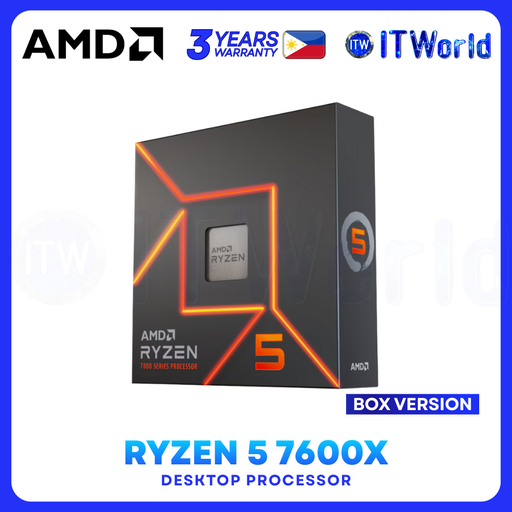 [AMD RYZEN 5 7600X 3Y PH] AMD Ryzen 5 7600X - 6 Cores 12 Threads / Up to 5.3GHz / Zen 4 / AM5 Desktop Processor - Box